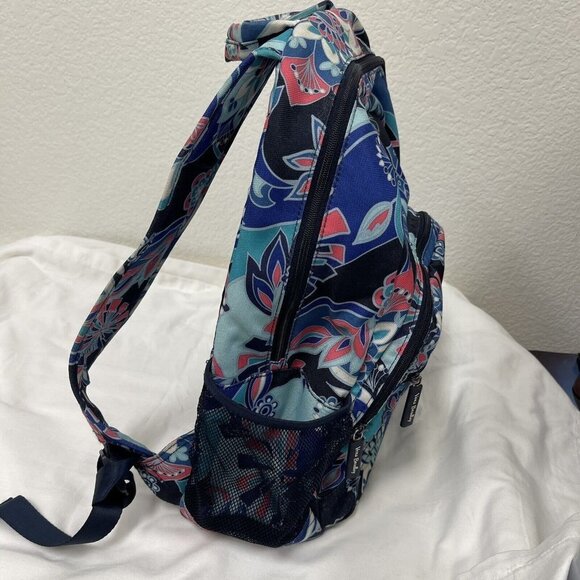 VERA BRADLEY Essential Large Backpack Laptop Bag Lotus Flower Swirl Blue Compute - Picture 2 of 9